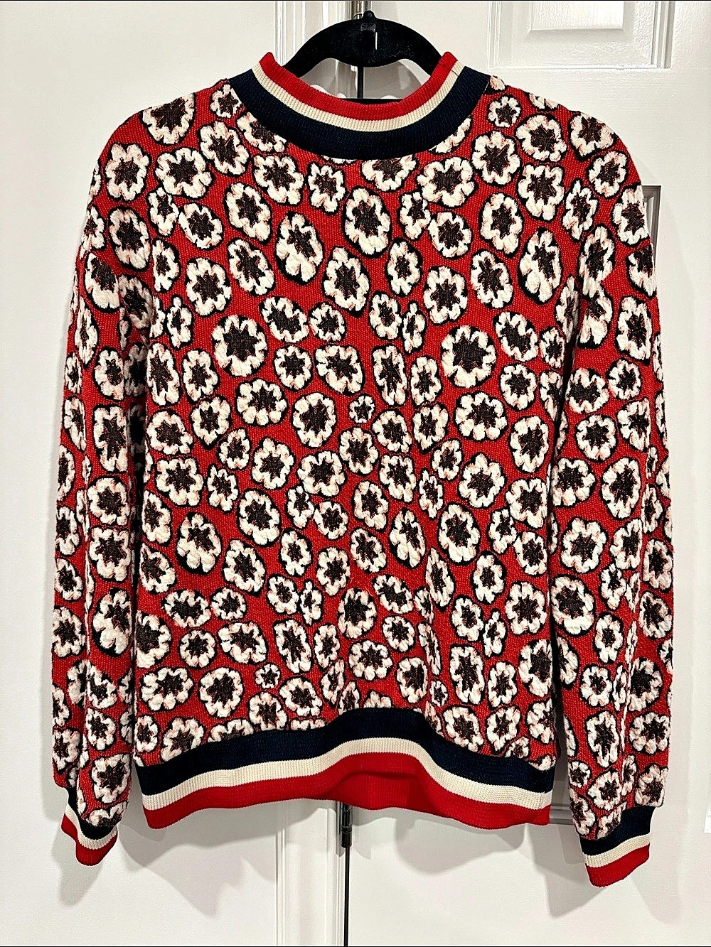 H&M Floral Crewneck Sweater Top in Red & Navy Size 2